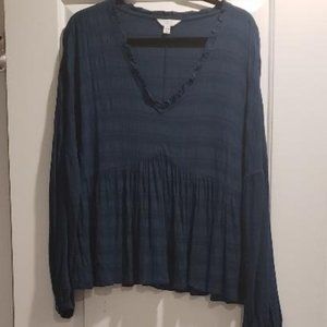 Dark Teal Long Sleeve XL Ruffled Blouse